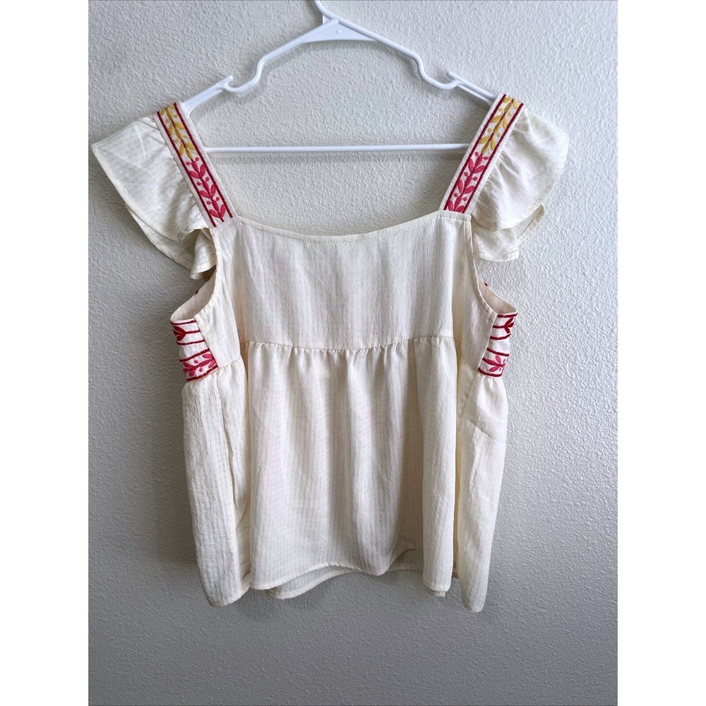 Blu Pepper Women Large Embroidered Peasant Top Colorful Details Square Neckline - Picture 7 of 9